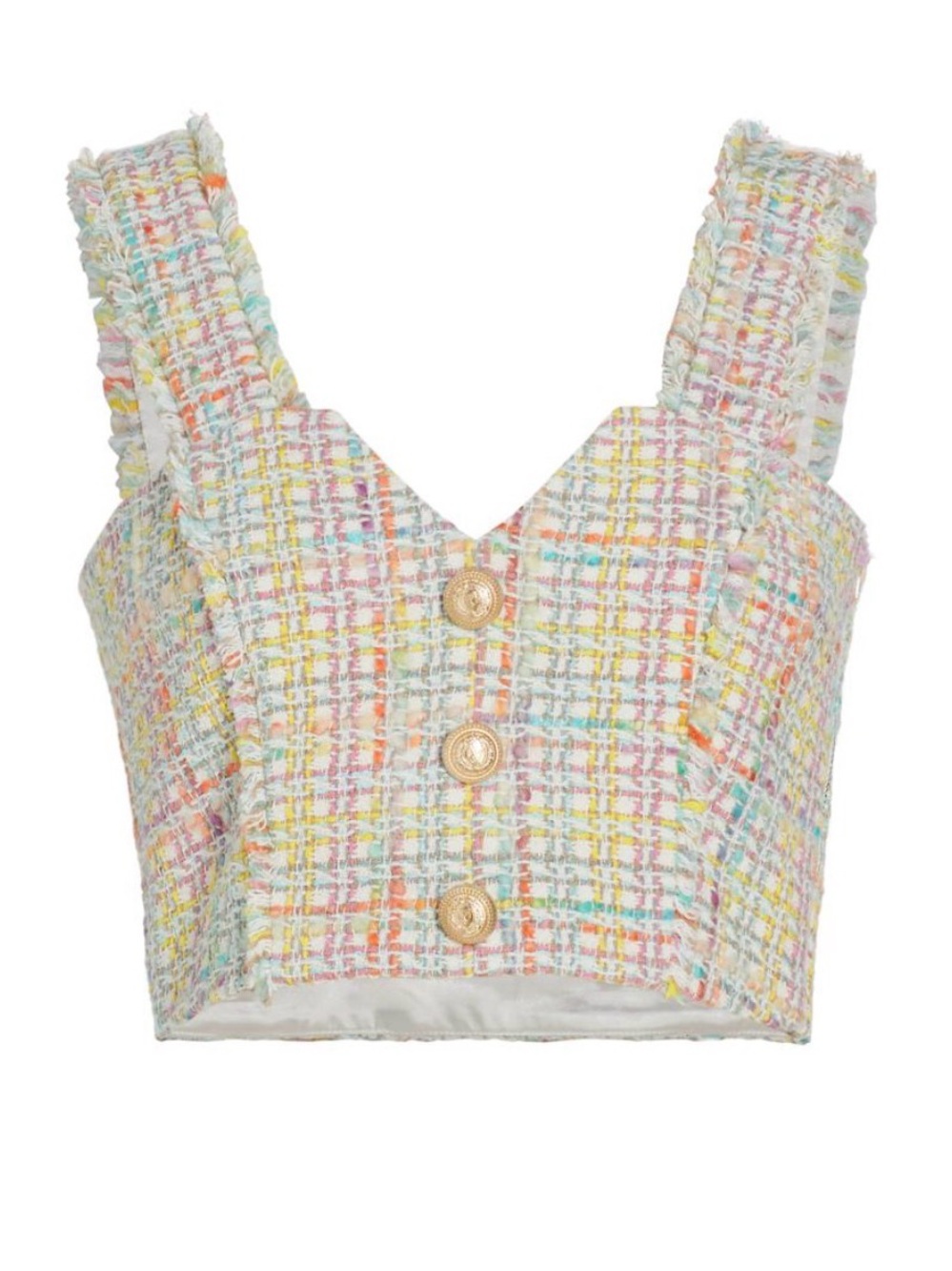 Generation Love Multicolor Tweed Crop Top with Gold Buttons